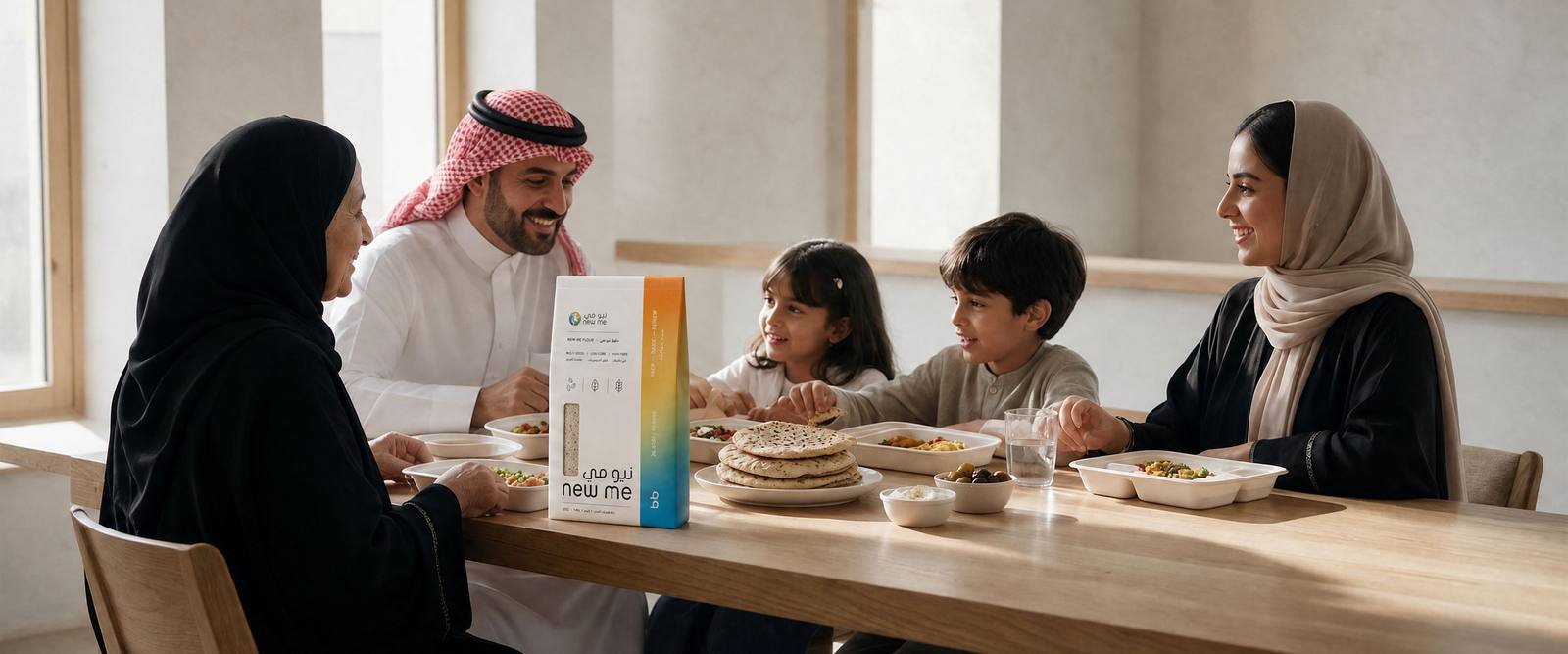 عائلة سعودية تجتمع على مائدة من وجبات نيومي الصحية